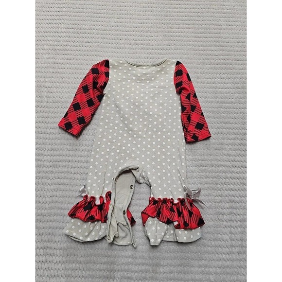 Marie Nicole Clothing Romper Size 0/3 Months Christmas Moose Ruffled - Picture 5 of 6